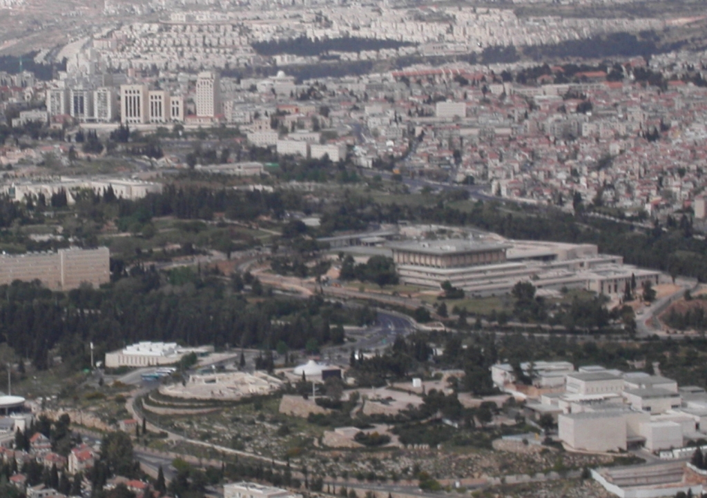 Aerial view of the Knesset, the Israeli parliament in Jerusalem