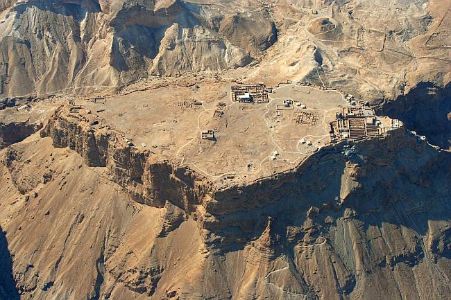 Aerial photography above Masada, the snake trail, Hordus's North Palace, the battery.