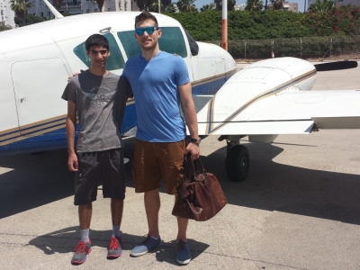 Israel's and NBA's basketball player Gal Mekel just before boarding to his private flight from Cyrpus to Israel and back.